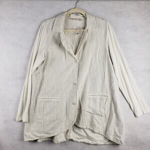 Soft Surroundings Womens L Multimedia Striped Blazer Beige Coastal Office Casual